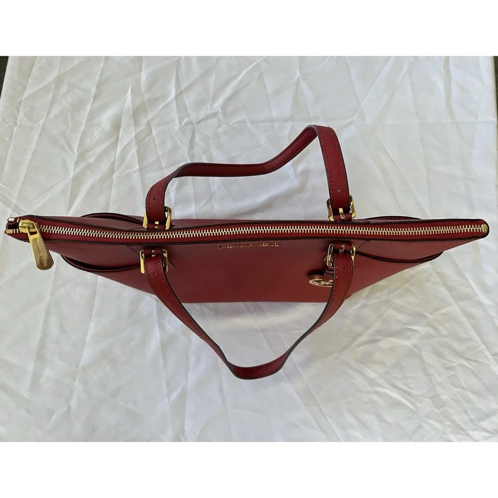 NEW Michael Kors Jet Set Top-Zip Saffiano Leather Red No Tags